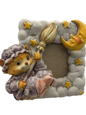 Vtg Sansco 3D Musical Photo Frame Kitty Anthropomorphic Moon Its A Small World